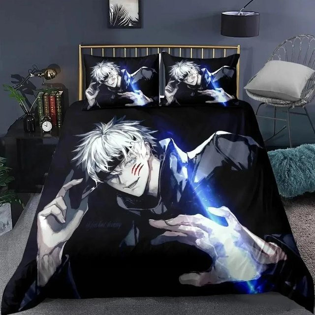 Jujutsu Kaisen Anime Bettwäsche-Set mit Bettbezug und Kissenbezug in Schwarz, B/H: 180 x 210 cm - Bild 1