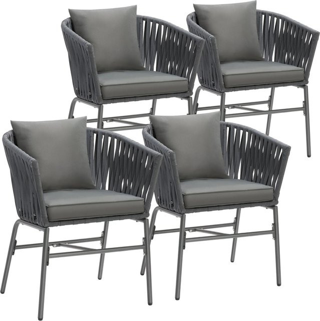 tectake Stuhlset Valeiras mit Geflecht im Rope-Design in Dunkelgrau, 4er Set mit abnehmbaren Polyesterbezügen, B/T/H: 60 x 61 x 77 cm - Bild 2