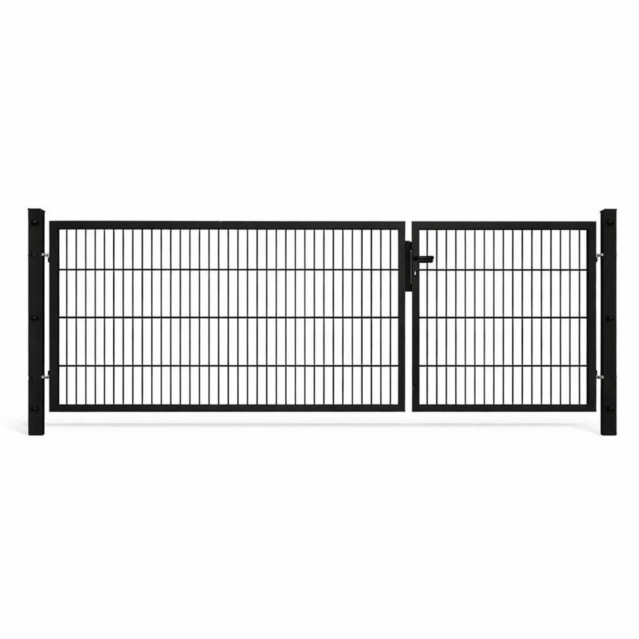 GEWA Gartentor Classic Doppeltor Unsymmetrisch aus Doppelstabmattenzaun in Anthrazit, B: 300 cm, H: 100 cm, inkl. Zubehör und 80x80 mm Pfosten - Bild 2