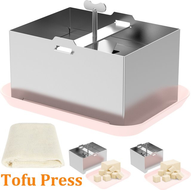 Willstar Tofu Presse aus Edelstahl mit Tropfschale in Silber für hausgemachten Tofu und Sojabohnen-Quark, rechteckig - Bild 1