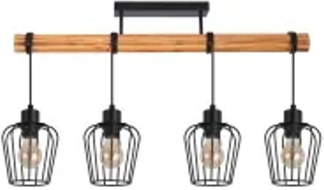 NETTLIFE Deckenleuchte im Industrial Design aus Metall und Holz, Schwarz, Breite: 80 cm - Bild 1