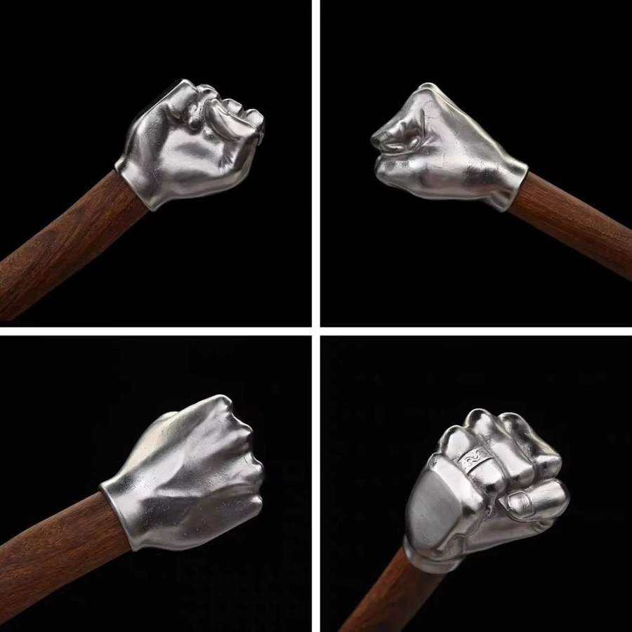 Edelstahl-Daumen-hoch-Hammer aus massivem Metall mit Holzgriff in Silber - Bild 3