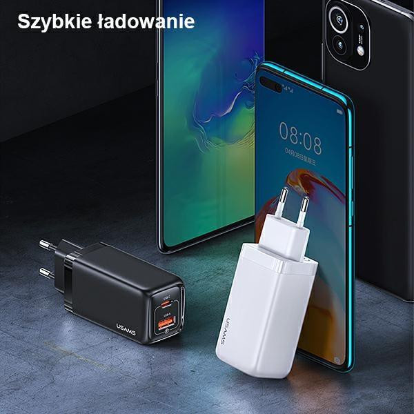 USAMS 65W Netzladegerät mit Power Delivery, USB-C und USB-A, Weiß - Bild 4