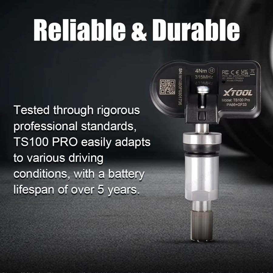 XTOOL TS100 PRO 2-in-1 TPMS Sensor Programmierbarer Universal Reifendruckkontrollsystem Sensor 315/433 MHz in Schwarz - Bild 2