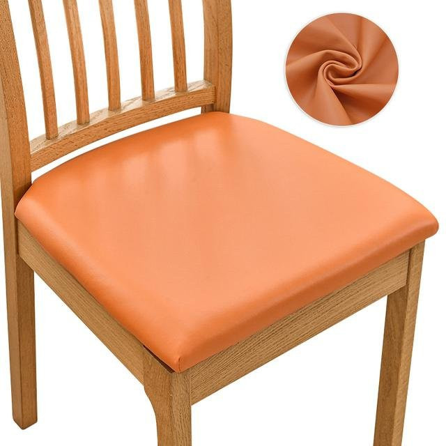 Wasserabweisender und waschbarer Kunstleder Stuhl Sitzbezug in Orange, dehnbarer Esszimmerstuhl Überwurf für Küche und Hotel - Bild 1