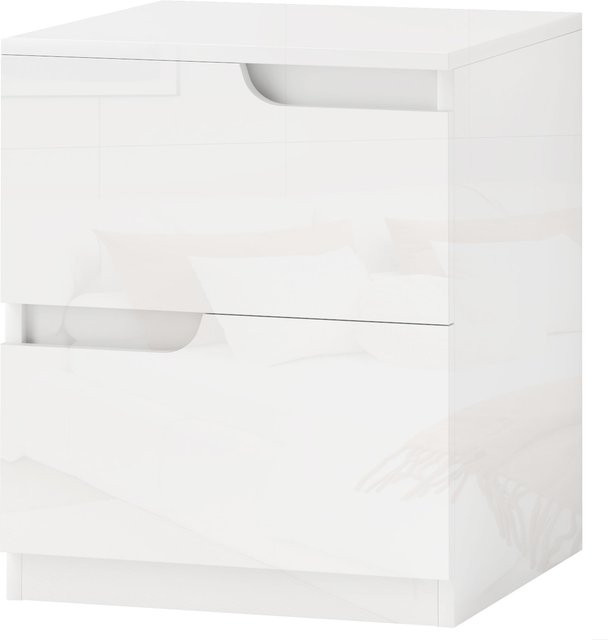 HOMCOM Nachttisch mit 2 Schubladen in Glänzend Weiß, modern und minimalistisch, B/T/H: 40 x 40 x 48 cm - Bild 1
