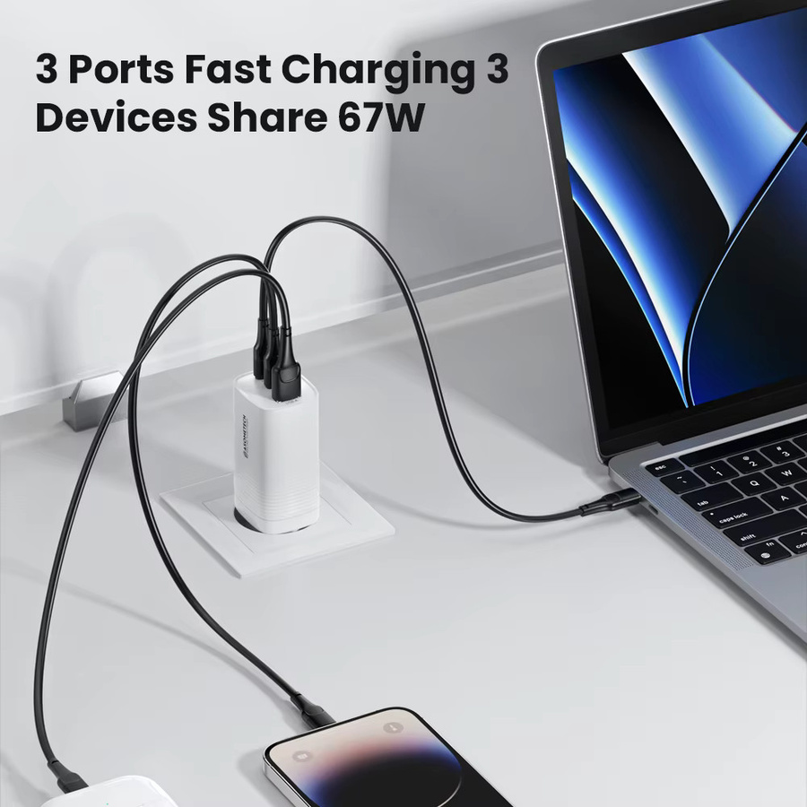 ASOMETECH 67W GaN USB-C Ladegerät mit Quick Charge 3.0 und PD 3.0 in Weiß - Bild 2