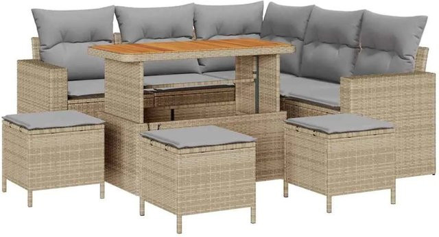 vidaXL Gartensofa-Set aus Poly-Rattan in Beige und Grau mit 10 Teilen und Kissen - Bild 1