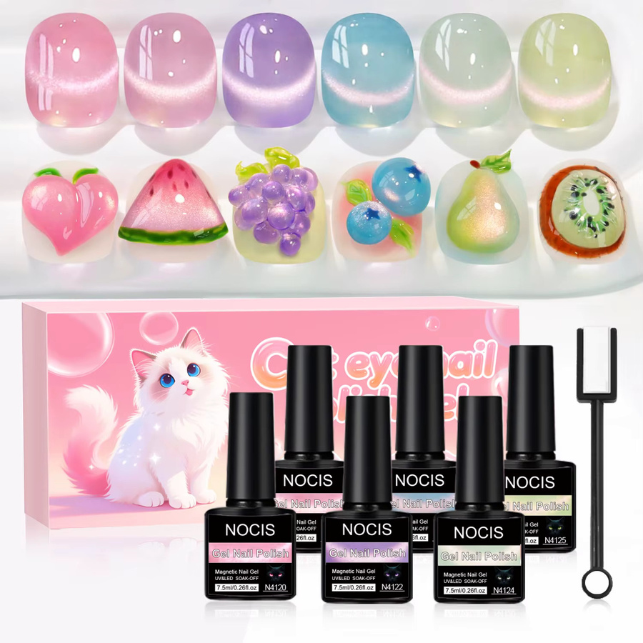 NOCIS Cat-Eye Gel-Nagellack Set, 6 Farben, schimmernd - Bild 2