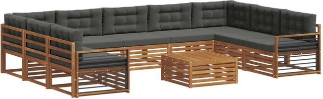 vidaXL Sofagarnitur aus Massivholz Akazie in U-Form, 10-teiliges Set mit Polstern in Anthrazit und Natur - Bild 1