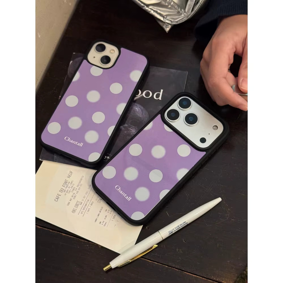 Lila Handyhülle mit Punktmuster und silbernem Rand aus Epoxidharz für iPhone XR/11/12/13/14/15/16/17 Pro Max, stoßfest - Bild 2