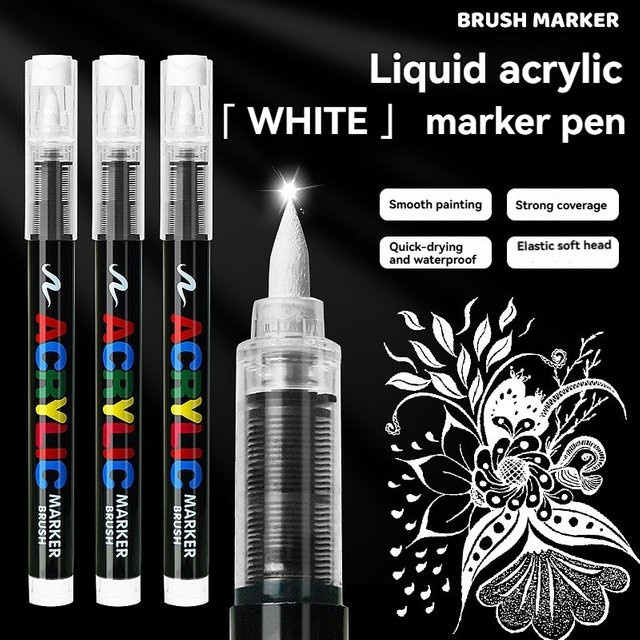 Hopk Acryl-Malstift-Set mit 12 Farben und Pinselspitzen inklusive schwarzem und weißem Marker für Holz, Stein und Leinwand - Bild 1