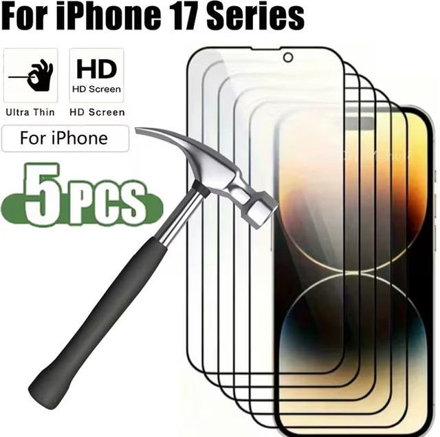 9D Vollflächiger Displayschutz aus gehärtetem Glas für Apple iPhone 17 17e 16 15 14 Pro Max Plus 13 12 11 Pro X XR, transparent - Bild 1