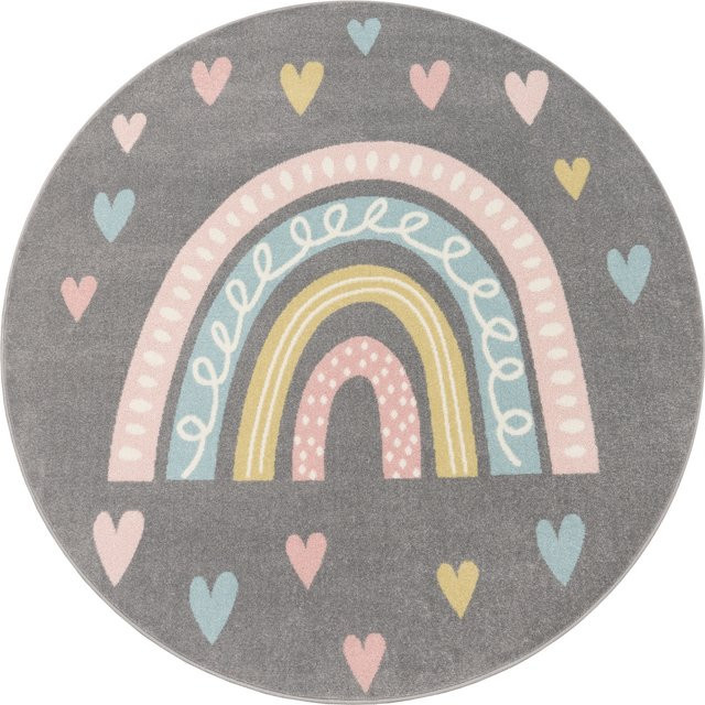 Kinderteppich Ninique Regenbogen-Motiv grau rund Durchmesser: 120 cm - Bild 1