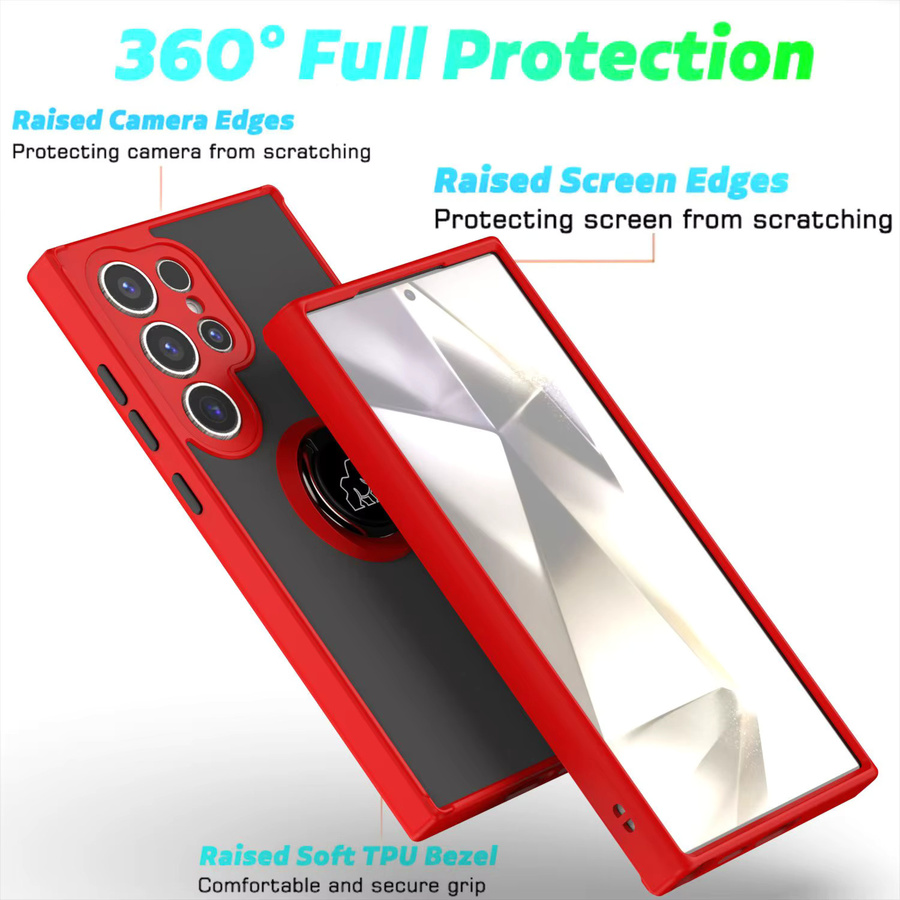 Diebstahlsichere Acryl-Handyhülle für Samsung Galaxy S26 Ultra S25 Edge S24 S23 FE S22 Plus mit Metall-Magnetring-Ständer in Transparent und Rot - Bild 3