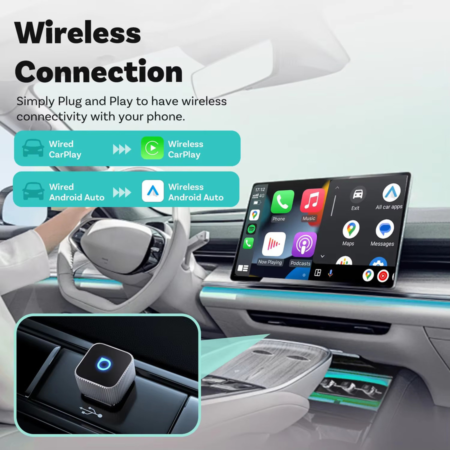 Ottocast Mini Slim Adapter für kabelloses CarPlay und Android Auto, WLAN Smart-Dongle in Schwarz oder Silber mit USB-A und USB-C Anschluss - Bild 3