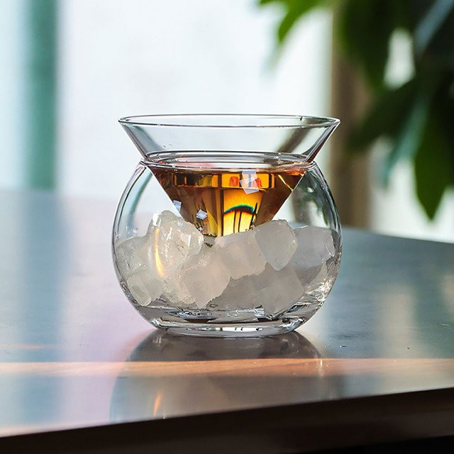 Japanischer doppelwandiger Glaskaraffe als Sake Chiller und Weinkühler, transparent - Bild 1