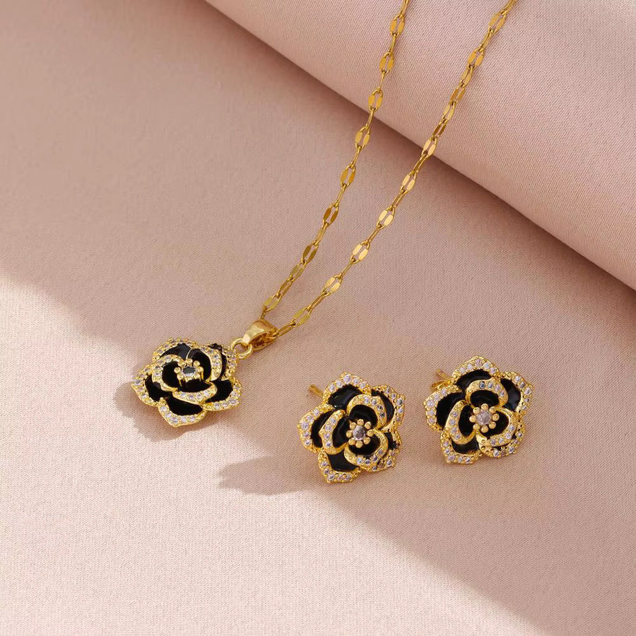 Marisa Schmuck-Set, Edelstahl, Schwarz, Rose, Zirkonia, Damen - Bild 2