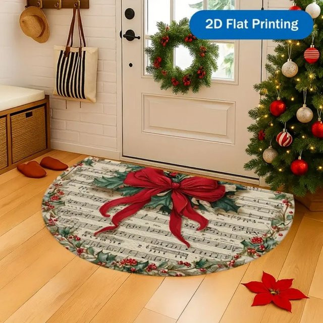 VIKAMA Weihnachten Willkommen Fußmatte halbrunde Druckteppich für Indoor und Outdoor zur Dekoration von Haustür, Veranda und Küche - Bild 1