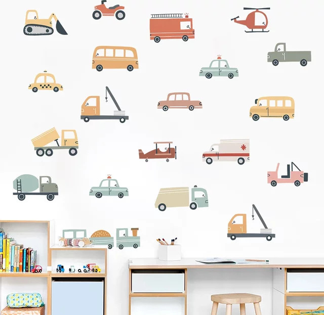 BRUP Wandaufkleber mit Cartoon Baustellen-Lkw für Kinderzimmer und Baby Schlafzimmer, Mehrfarbig - Bild 1