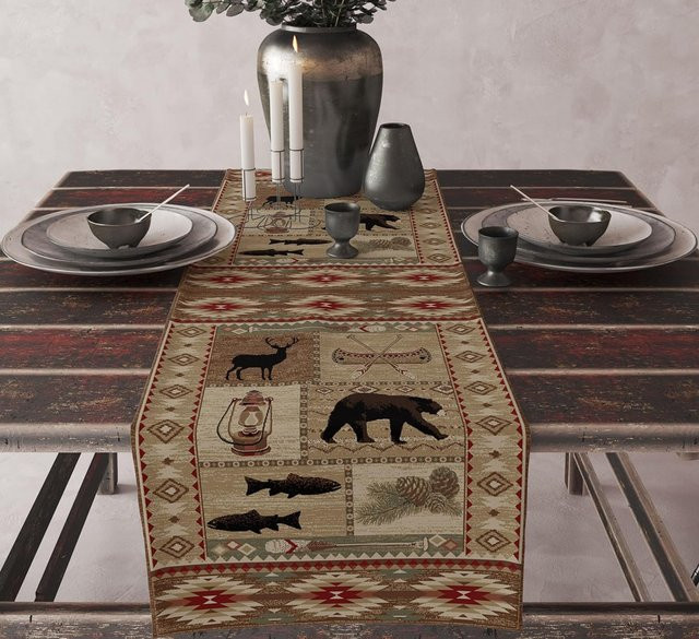 JMG Household Supplies Tischläufer aus Leinen im Aztekischen Boho-Stil mit geometrischem Muster, Mehrfarbig, Breite: 150 cm, Tiefe: 33 cm - Bild 1