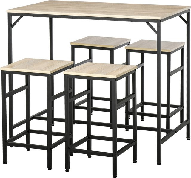 HOMCOM Bartisch Set 5-teilig mit Stehtisch und 4 Barhockern in Eiche und Schwarz, B/T/H: 100 x 60 x 88 cm - Bild 1