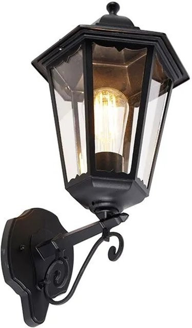 QAZQA Klassische Außenwandleuchte Havana Up Schwarz aus Edelstahl und Glas mit IP44 Schutzart und E27 Fassung - Bild 1