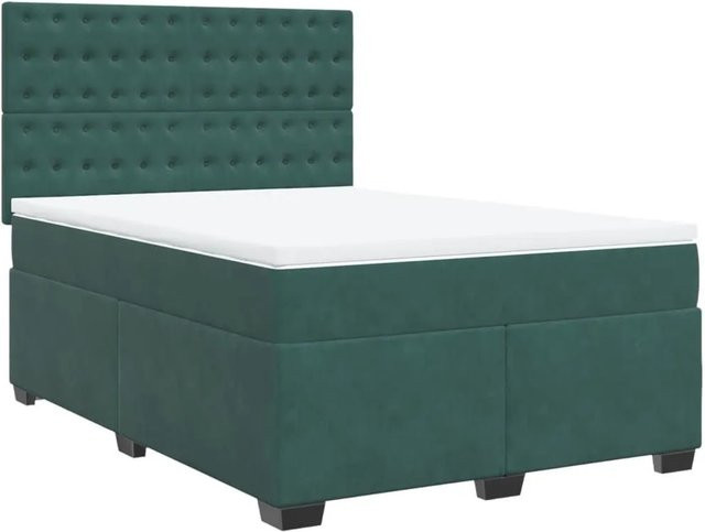vidaXL Boxspringbett mit Matratze aus Samt in Dunkelgrün, B/T/H: 140 x 200 cm - Bild 1