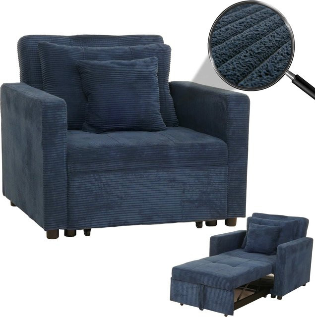 MCW Schlafsessel L90 als Klappsessel und Gästebett in Blau mit Cord-Bezug, Liegefläche: Breite: 100 cm, Länge: 200 cm - Bild 1