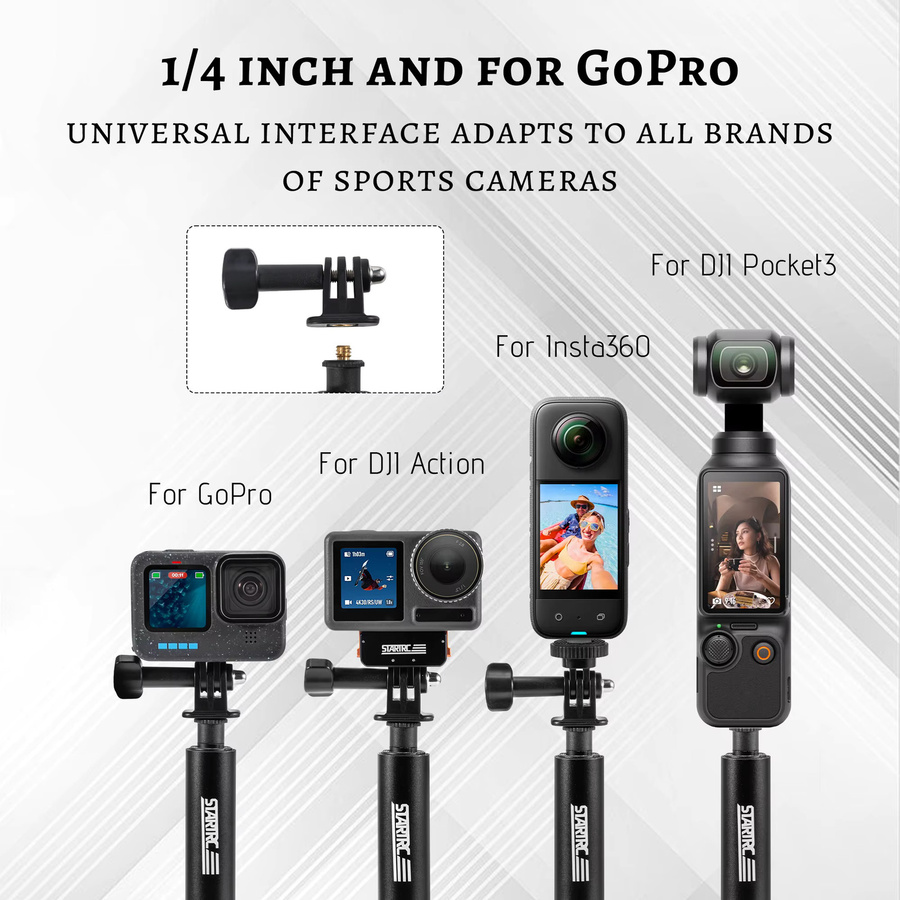 STARTRC Selfie-Stick 1,3m in Schwarz mit 1/4-Zoll-Schraube für GoPro, Insta360 X4 X5, DJI Osmo Pocket 4 3 und Action Kameras - Bild 2
