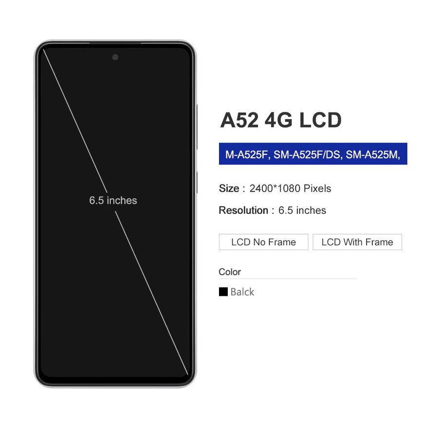 Samsung A52 4G LCD Display Touchscreen mit Rahmen in Schwarz für SM-A525F und SM-A525F/DS Ersatzdisplay - Bild 3
