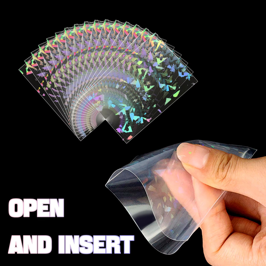 50 Stück transparente Sammelkarten Schutzhüllen mit Laser-Effekt Stern und Herz B/H: 65 x 90 mm - Bild 1