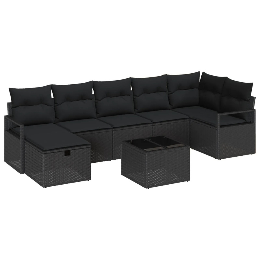 vidaXL 8-teilige Garten-Sofagarnitur aus Poly Rattan in Schwarz mit Kissen und Tisch in L-Form - Bild 2