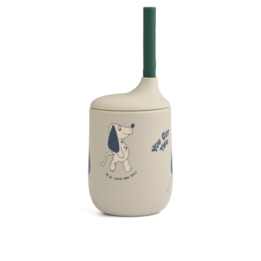 Liewood Ellis Trinkbecher Dakota Dog/Mist in Beige mit Deckel aus Silikon - Bild 1