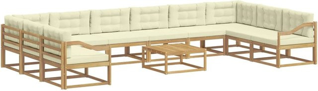 vidaXL Outdoor-Sofagarnitur in U-Form aus massivem Akazienholz mit 11 Kissen in Weiß und Beige - Bild 1