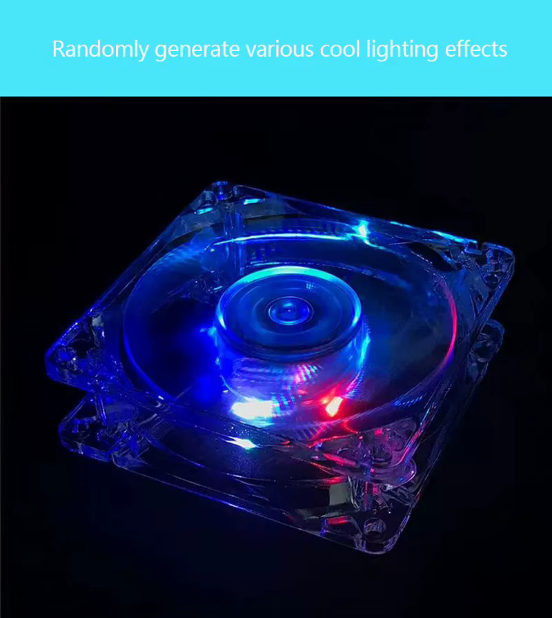 OUYUANSU Gehäuselüfter Transparent Leuchtend mit Sieben Farben, 8 cm und 12 cm, 4-Pin und 3-Pin Computer-Kühllüfter - Bild 3