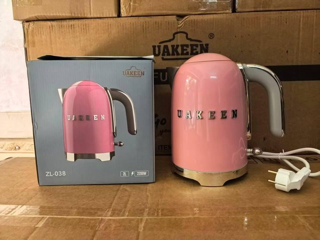 UAKEEN Elektrische Edelstahl-Wasserkanne mit Innen-Edelstahl-Deckel, 2 l, Rosa - Bild 1