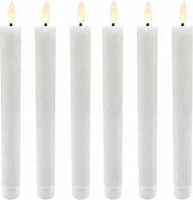 Relaxdays LED Stabkerzen 6er Set aus Echtwachs in Weiß mit Rillen-Design und flackerndem Effekt, Höhe: 25 cm, Durchmesser: 2 cm - Bild 1