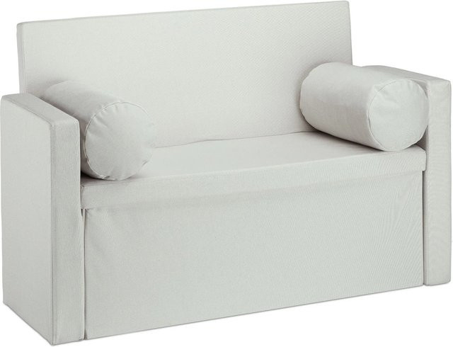 Relaxdays Sitzbank aus Leinen in Beige, faltbar mit Rückenlehne und Stauraum, H: 75 cm, B: 115 cm, T: 47 cm - Bild 1