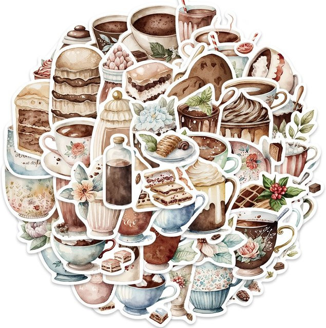 50 Stück Wasserdichte Dekorative Graffiti Aufkleber Kaffee und Nachmittagstee Motiv BulingBulingStickers Store Multicolor - Bild 1