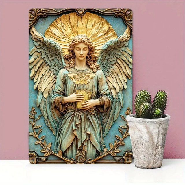 HELLOYOUNG Erzengel Raphael Aluminiumkunst im Vintage-Stil, religiöses Wandbild als 2D Flat Portrait, Mehrfarbig, Breite: 20,32 cm, Höhe: 30,48 cm, Tiefe: 2,0 cm - Bild 1