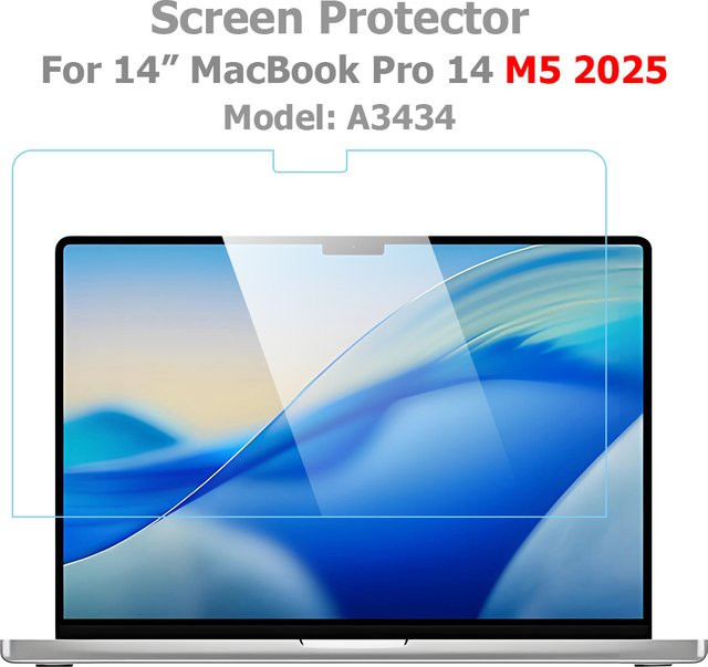 Displayschutzfolie aus gehärtetem Glas für Apple MacBook Pro 14 Zoll (Modell 2025 M5 / 2026 M5 Pro & M5 Max, Modell A3434), transparent - Bild 1