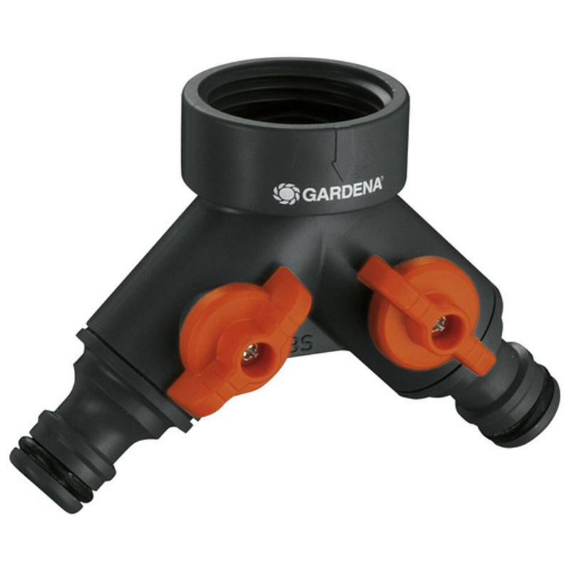 Gardena 2-Wege-Verteiler aus Kunststoff in Grau mit Regulierventil und Steckkupplung 30,3 mm sowie G 1 Zoll Gewinde - Bild 2