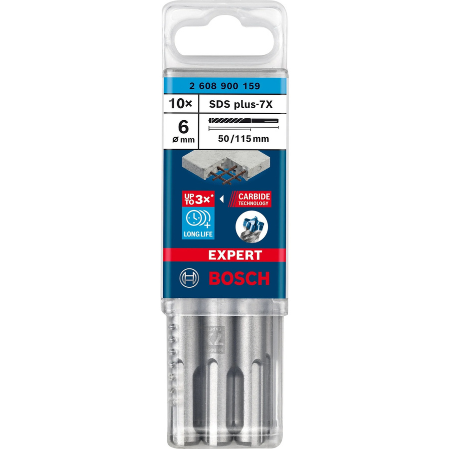 Bosch EXPERT SDS-plus-7X Hammerbohrer mit Hartmetallspitze, Durchmesser: 6 mm, 10er Set, Farbe: Silber - Bild 2