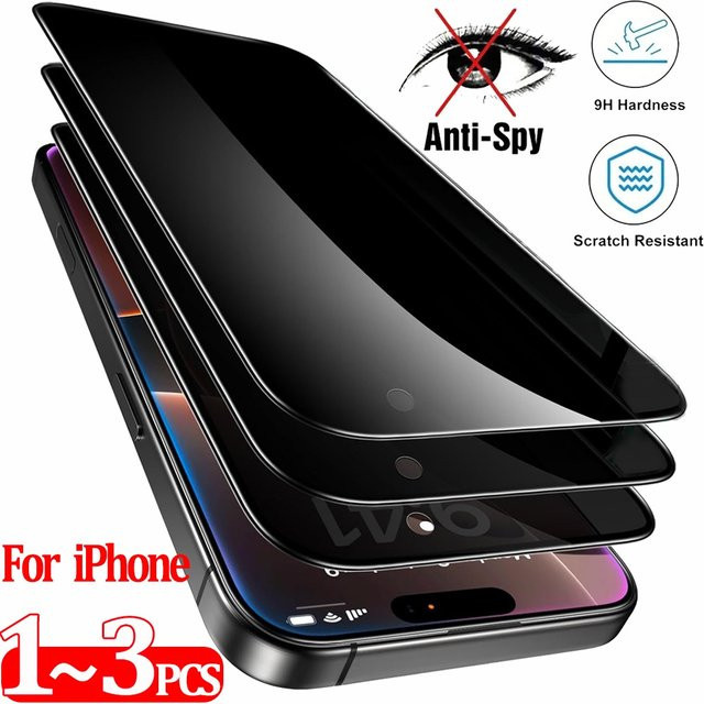 3er-Set Privacy Bildschirmschutz aus gehärtetem Glas für iPhone 18 17 16 15 14 Pro Max Anti-Spion Schutzfolie in Transparent - Bild 1