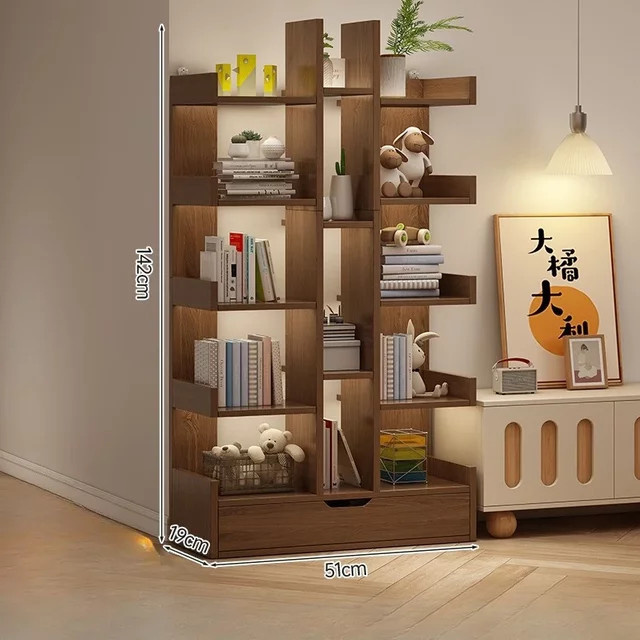Modernes LIUSHADUOLA Bücherregal aus Massivholz für Wohnzimmer und Home Office, bodenstehendes Lagerregal in Weiß oder Braun mit mattem Finish - Bild 1
