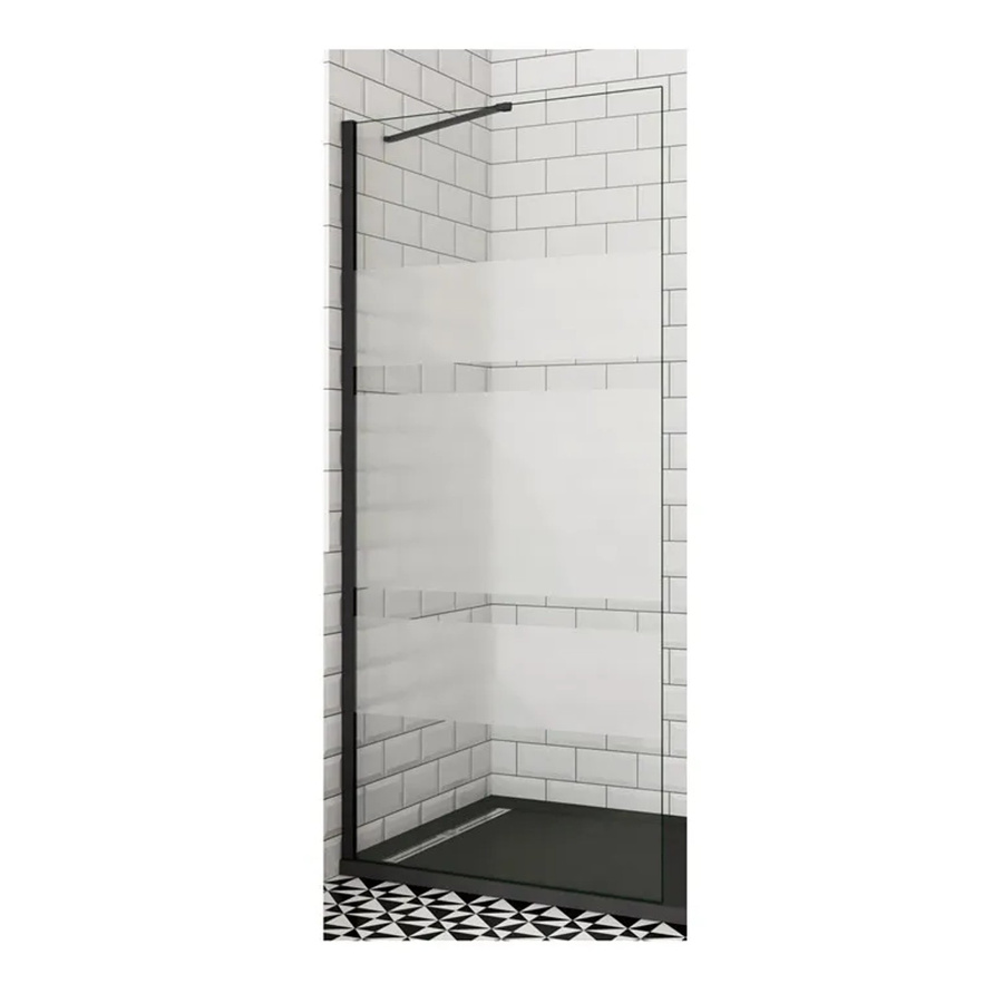 Duschparadies Walk In Dusche mit Seitenwand in Satiniert und Schwarzrahmen, B/H: 110 x 190 cm, 6mm Nano Glas mit 50cm Stabilisator - Bild 2