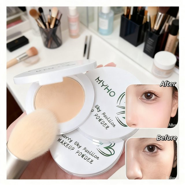 LEARNEVER Mattierendes Gesichtspuder, Nude-Finish, transparente Kompaktpuder - Bild 1