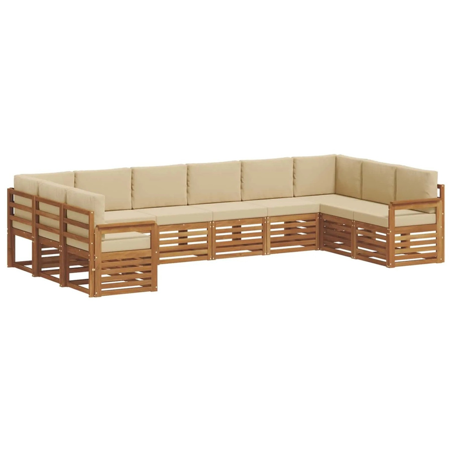 vidaXL Sofagarnitur 10-teilig aus Massivholz Akazie in Natur und Beige, U-Form mit Sitz- und Rückenkissen - Bild 2