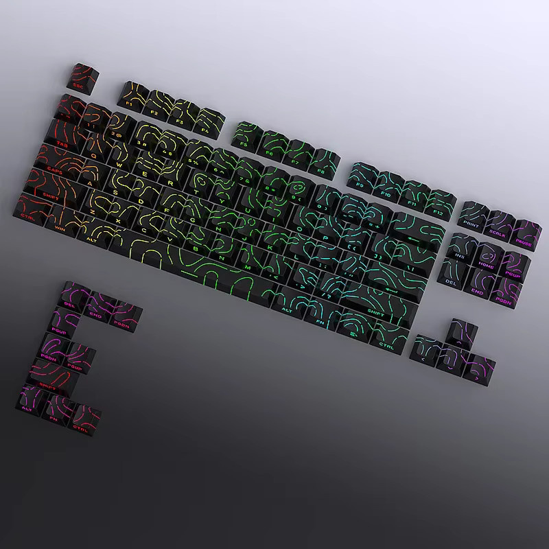 Topographic 4.0 PBT Double-Shot Tastenkappen Set mit 134 Tasten in Schwarz und Weiß, Cherry-Profil für MX-Switches, RGB-kompatibel für Gaming-Tastaturen - Bild 3